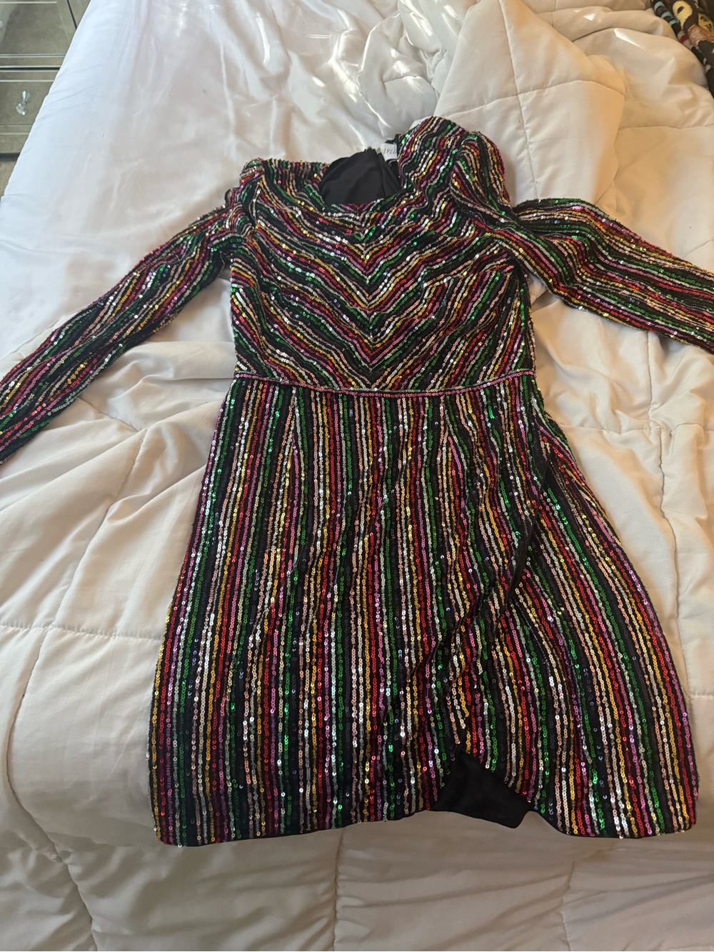 SAYLOR Multicolor Sequin Stripe Long Sleeve Dress